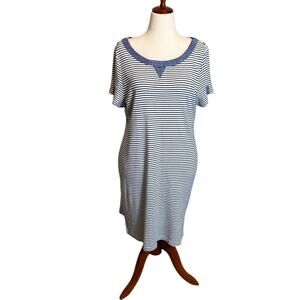 Karen Scott dress blue & white striped knit with denim trim popover casual Sz XL